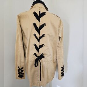 Free People Tan Pea Coat with Black Lace-Up Trim